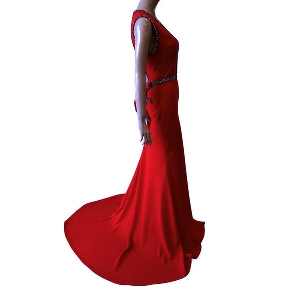 TARIK EDIZ 92607 Beaded 3-D Flower Back RED Dress Size 40/US 8 - Picture 4 of 14